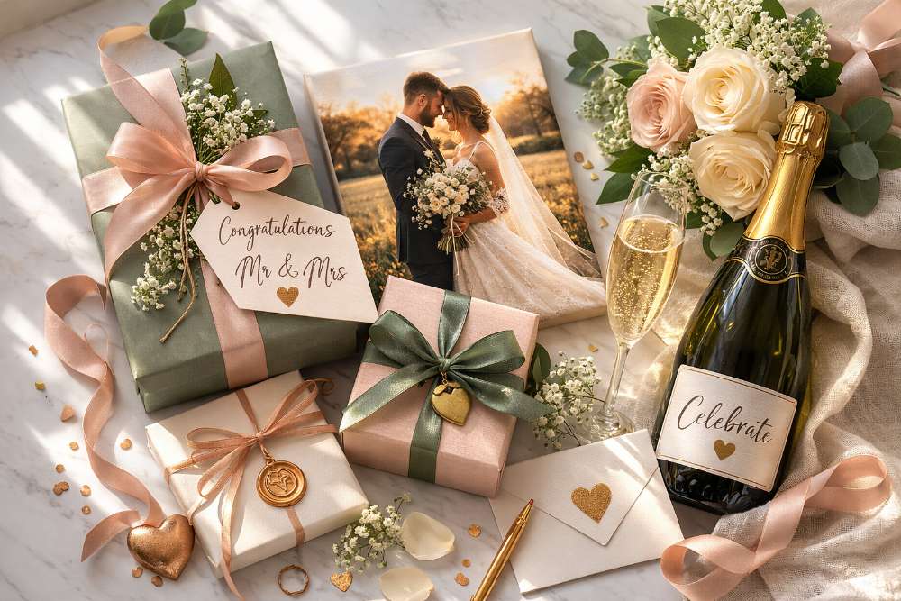 Happy couple celebrating their wedding day