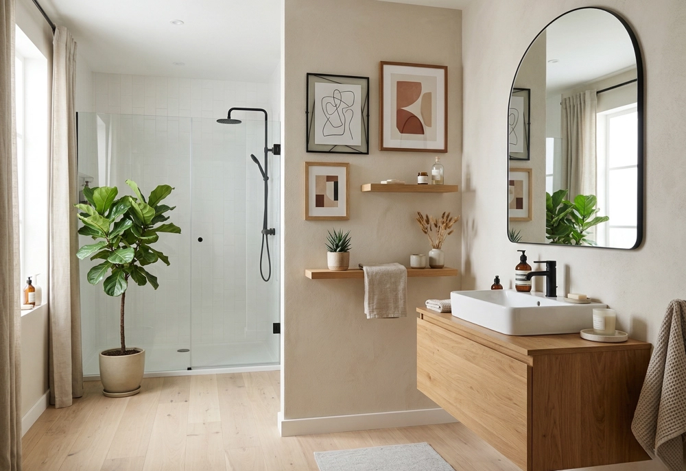 Farmhouse bathroom wall art arrangement