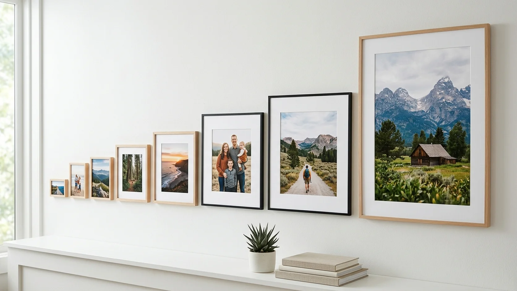 Collection of standard US photo print sizes from 4x6 to 24x36 displayed side by side showing the scale difference between each format