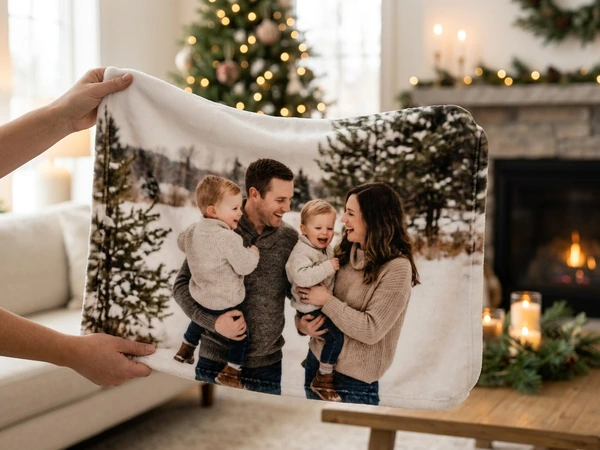Premium plush Christmas blanket held open showing its deep pile