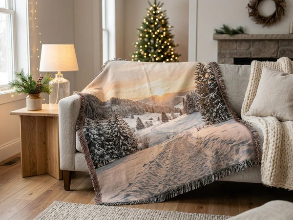 Christmas blanket printed with one large landscape photograph