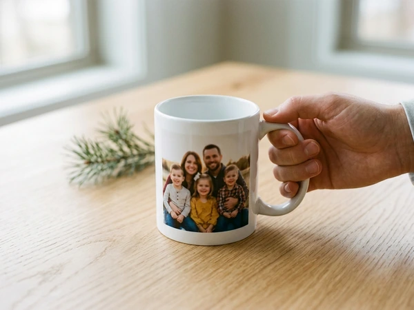 Checking the print preview of a Christmas mug before ordering