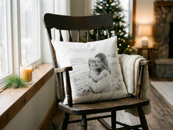 Memorial Christmas pillow printed with a single portrait photograph