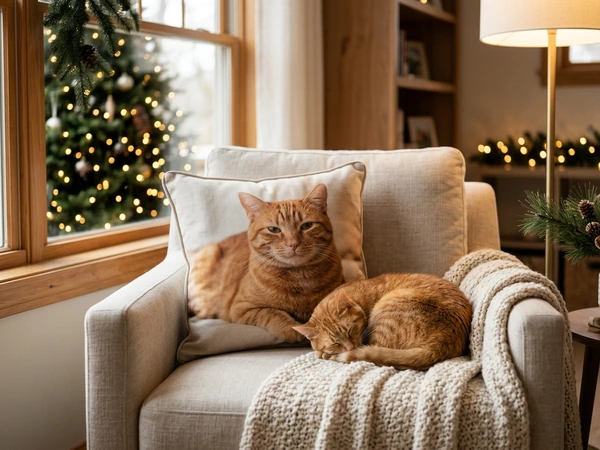 Christmas pillow printed edge to edge with a cat portrait
