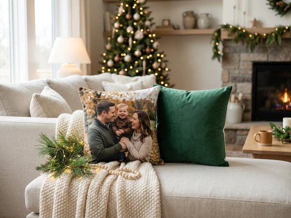 Large twenty four inch premium plush Christmas pillow printed on both faces