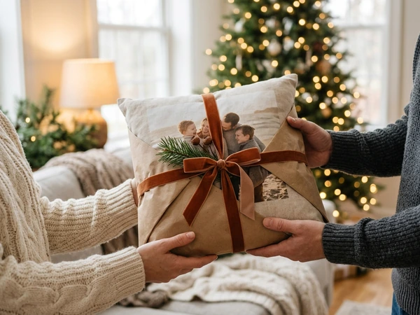 Christmas pillow packed soft and ready to give as a gift
