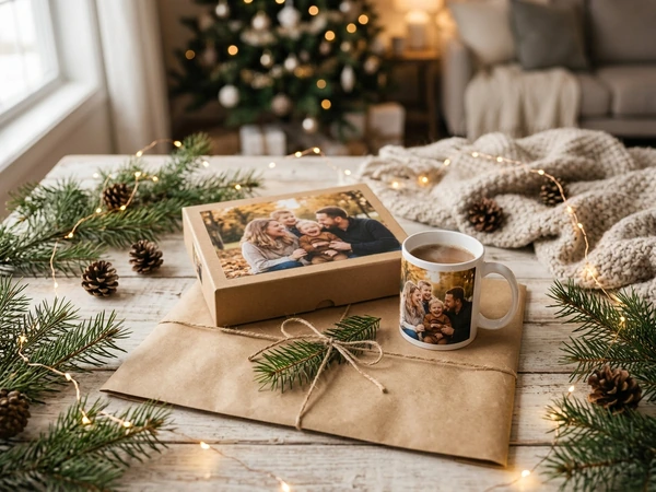 Christmas puzzle and a photo mug paired as a single gift