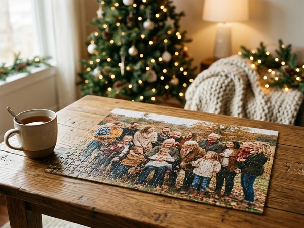 Christmas puzzle made from a group photo with plenty of landmarks