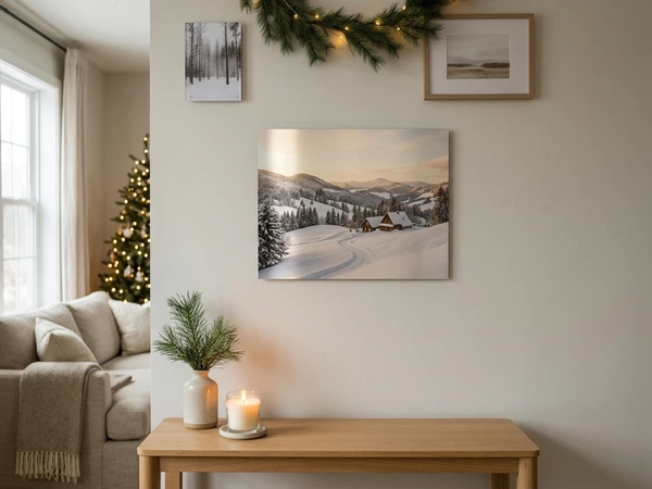 Aluminium metal Christmas wall art hung in a room with a matte finish