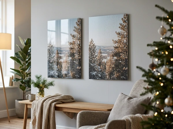 Glossy acrylic Christmas wall art with depth in the colors