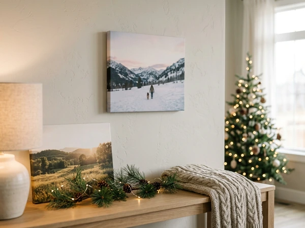 Winter landscape hung as seasonal Christmas wall art
