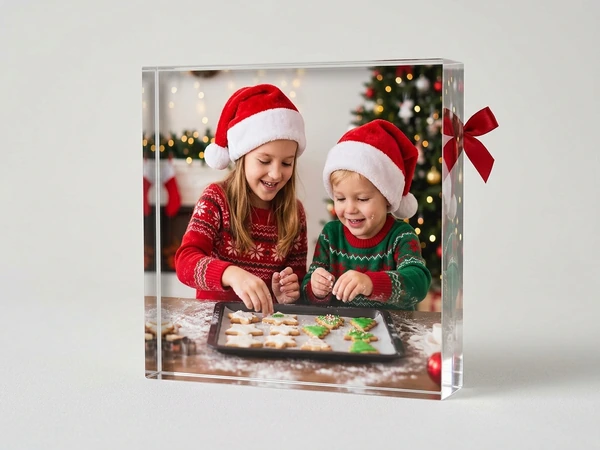 MixBlox block of a girl and a boy in Santa hats decorating a tray of cookies