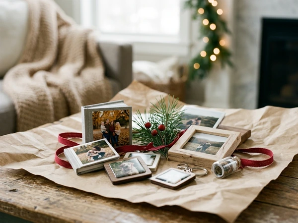 Personalized stocking stuffers under ten dollars laid out on a table