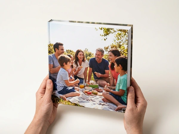 Family photo album with a family picnic photo on the cover