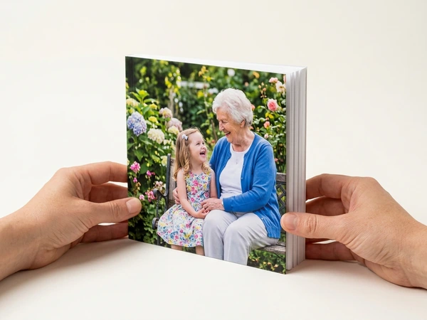 Family photo album with a grandmother and granddaughter on the cover