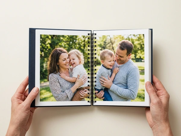 6x8 ring binder photo book open on its spiral binding