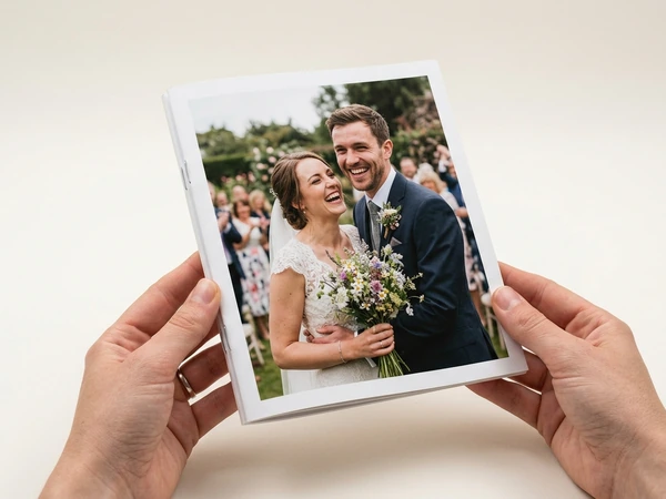 Booklet with a photo of a wedding couple on the cover