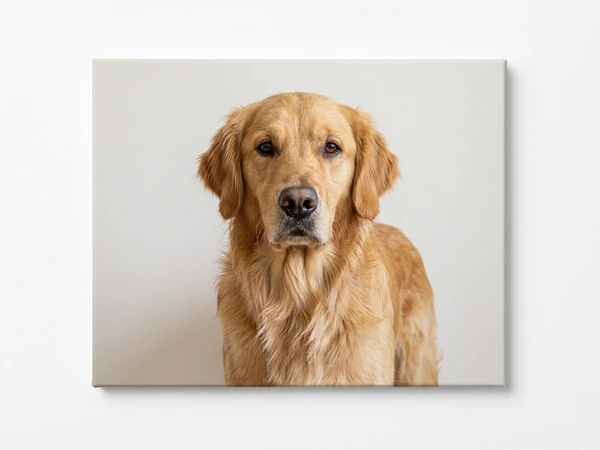 Canvas print of a golden retriever photographed at eye level