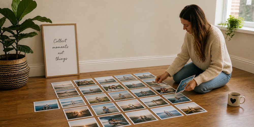 Step-by-step guide to planning a photo wall layout on the floor