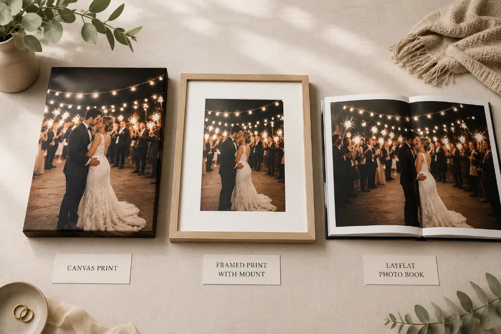 Different wedding photo formats combined in a home