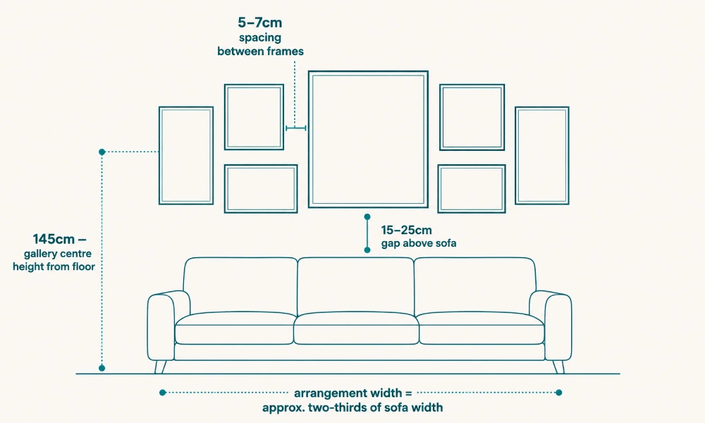 Measuring the correct height and spacing for a sports-themed gallery wall