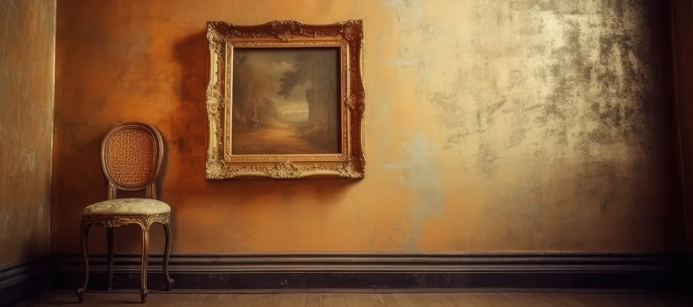 What is a Floating Frame for Canvas? Traditional frame on wall next to chair.