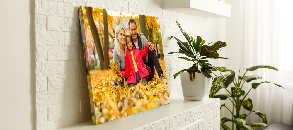 Canvas Printing Near Me. Canvas print with photo of family on mantel.