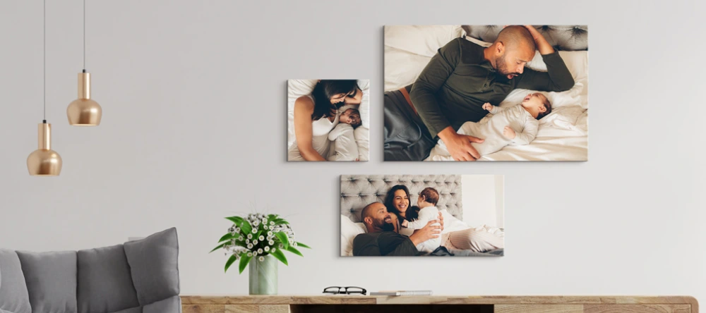 room with a large canvas print on the wall