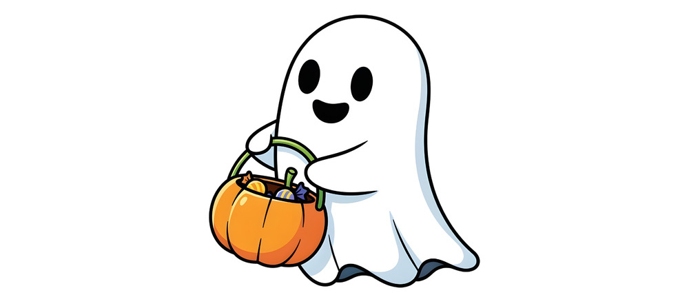How to Make Personalized Halloween Gifts. Cartoon friendly ghost with pumpkin bag.