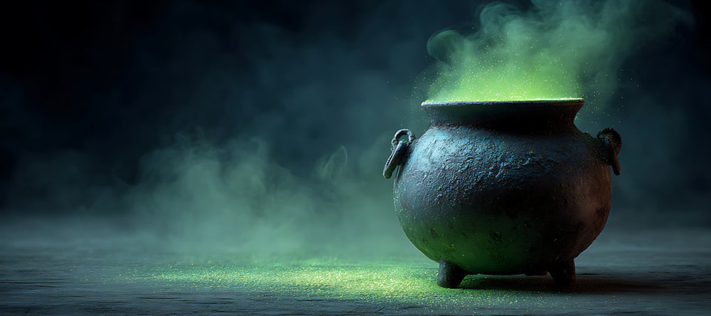 How to Make Personalized Halloween Gifts. Spooky cauldlon with green steam.