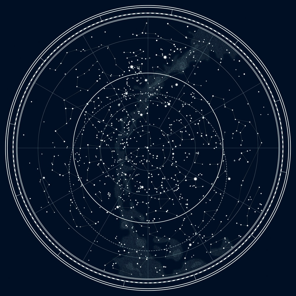 Personalized star map showing the night sky from a meaningful couple milestone