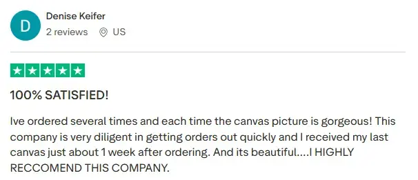100% satisfied customer review - gorgeous canvas pictures