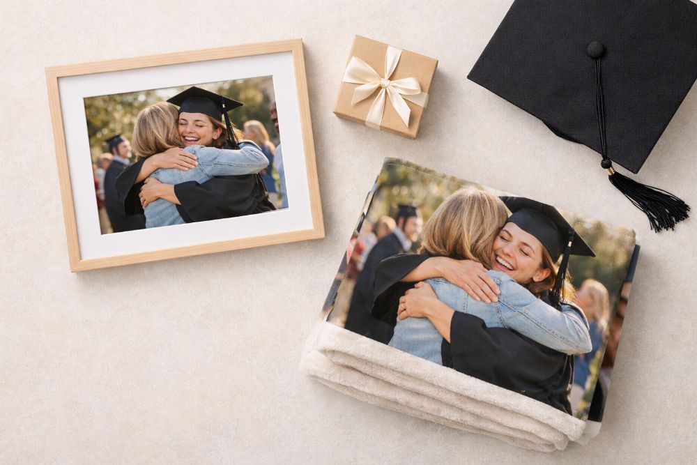 Graduation cap and diploma on a desk