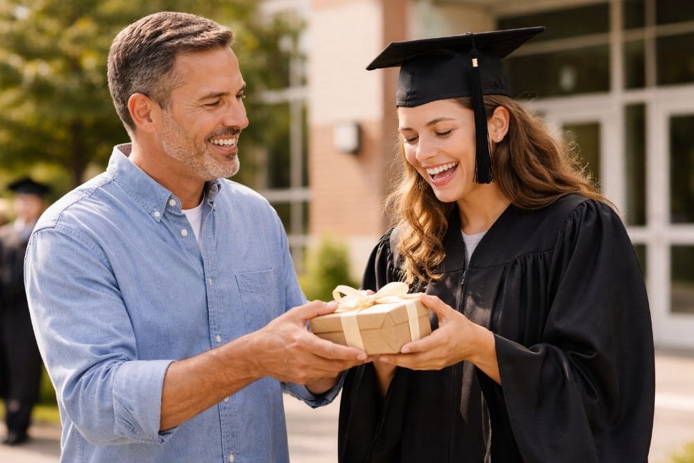 Graduates throwing caps in the air