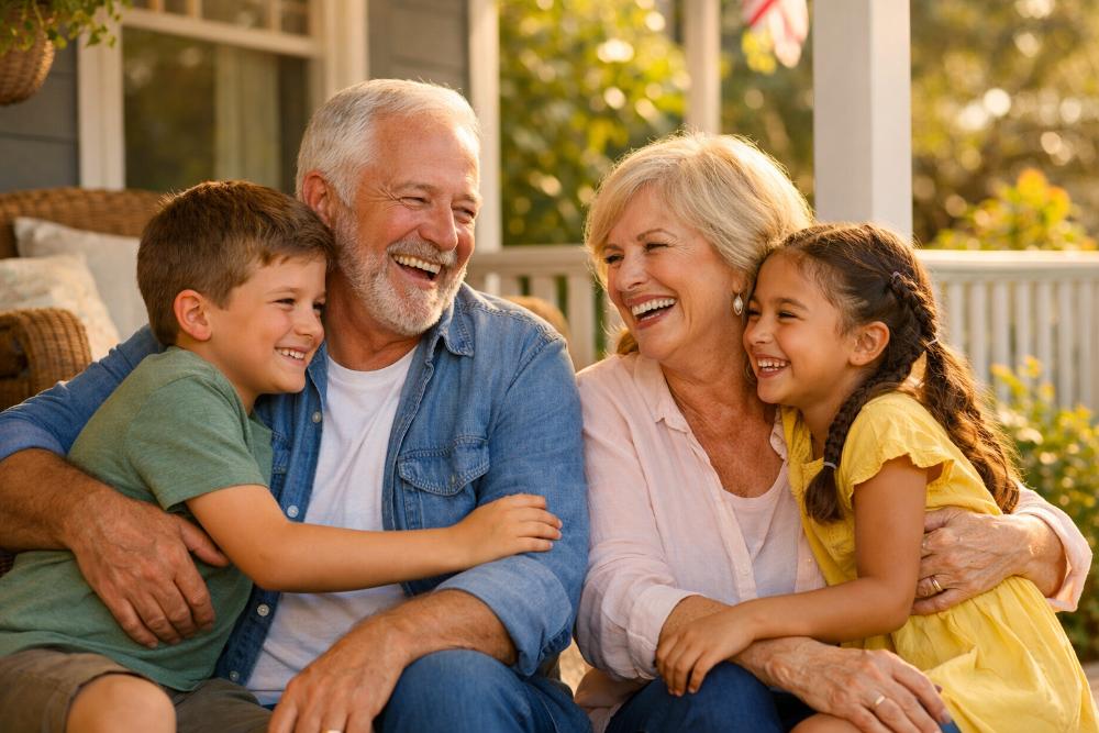 Grandparents opening a personalized photo gift