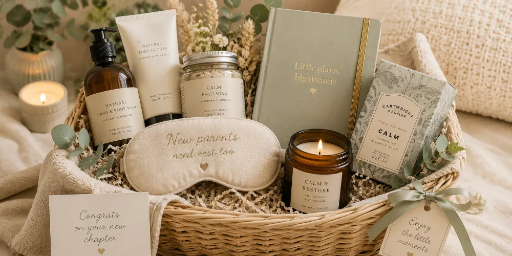 Self-care gift basket for new parents