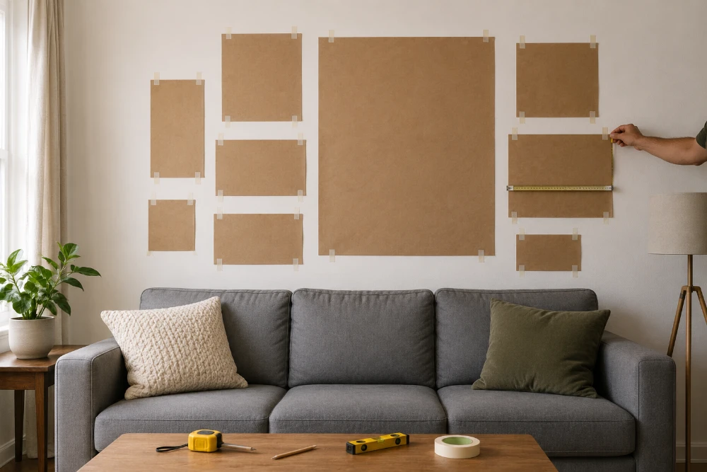 Measuring and sizing guide for a gallery wall