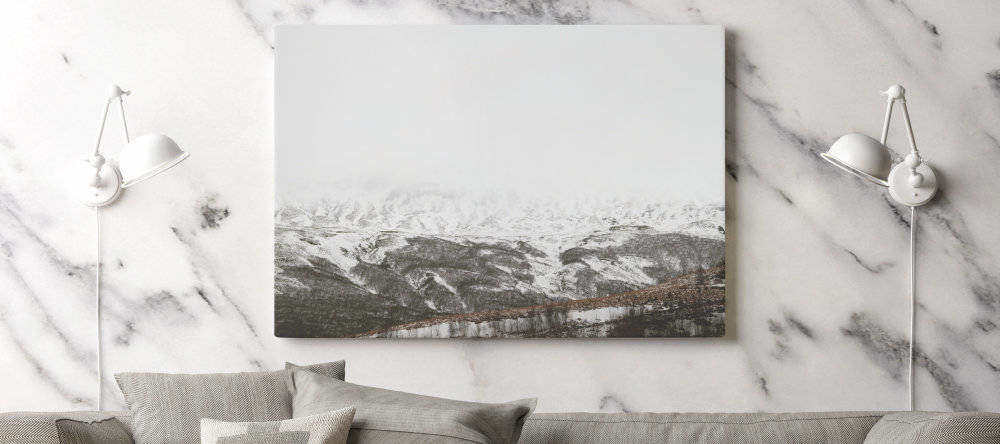 Do cheap canvas prints mean bad canvas prints. Canvas print with snowy mountains.