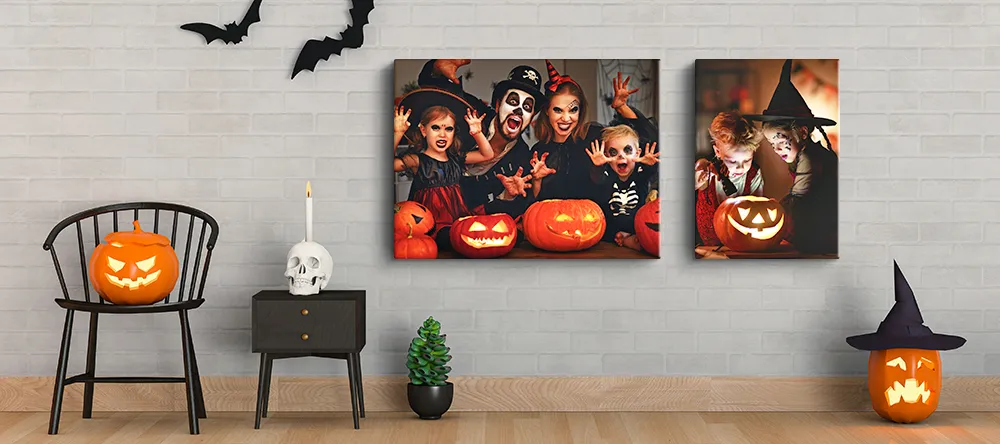 Halloween Canvas Art. Halloween Wall Art Featuring Photos of a Family.