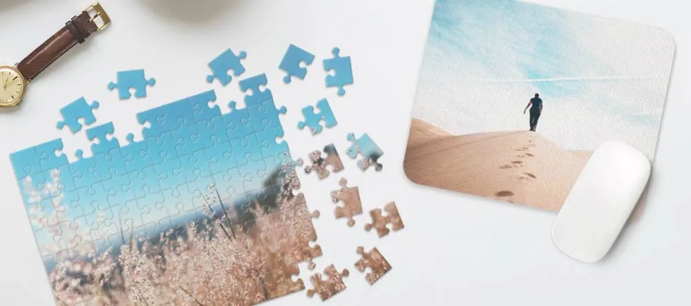 Best Ideas for Canvas Wall Art. Photo mouse pad next to personalized photo puzzle. 