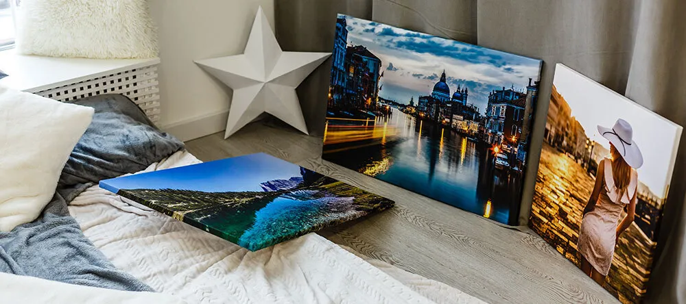 How to Order Canvas Prints. Multiple photo canvas prints on floor. 