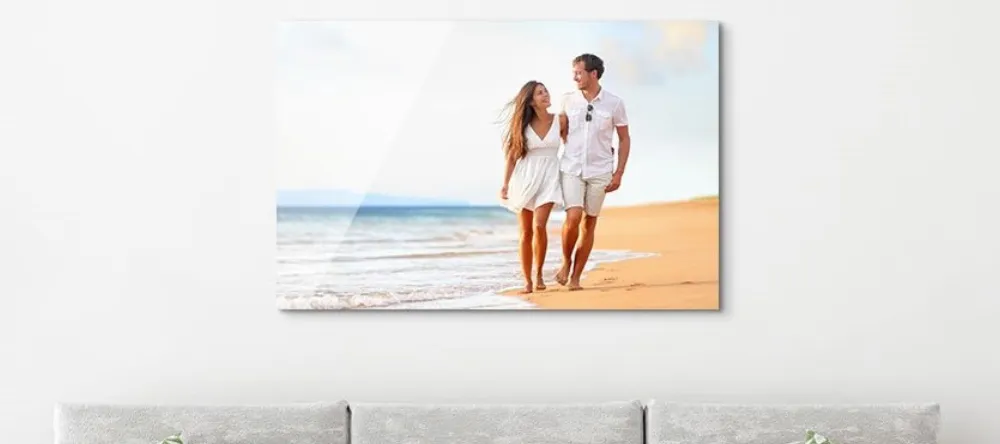 How to Hang Metal Prints. Metal photo print featuring photo of a couple at beach.