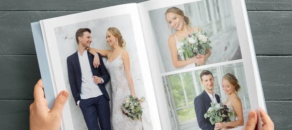 How To Make a Photo Book Online. Wedding-themed photo album.