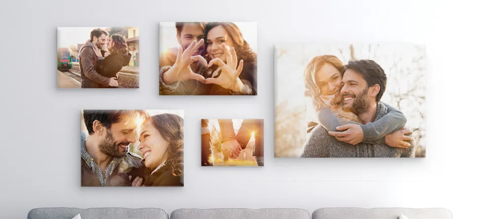 5 Easy Canvas Printing Tips for the Perfect Wall Décor. Gallery walls featuring photos of a couple.