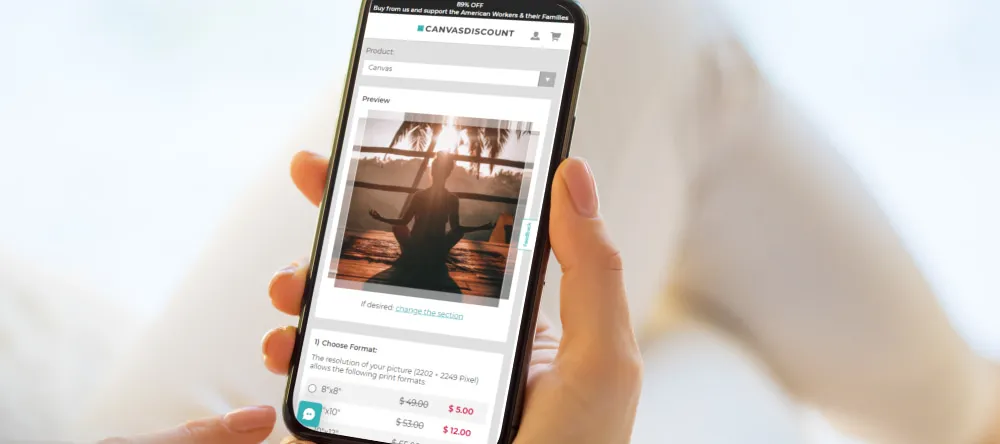 Printing Phone Photos on Canvas. Ordering canvas from CANVASDISCOUNT.com on phone.