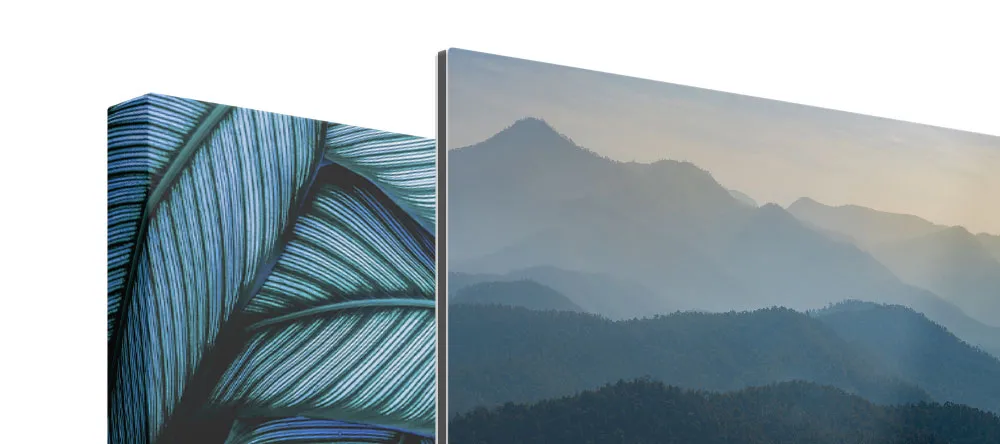 Canvas vs metal print: on the right, a metal print, on the left, a canvas print
