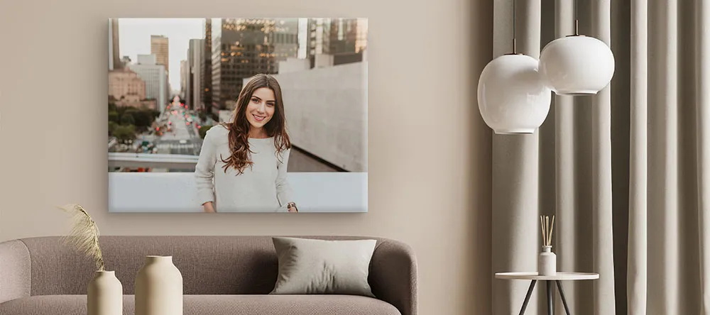 Trendy Canvas Wall Art: a canvas print hanging on the greige colored wall