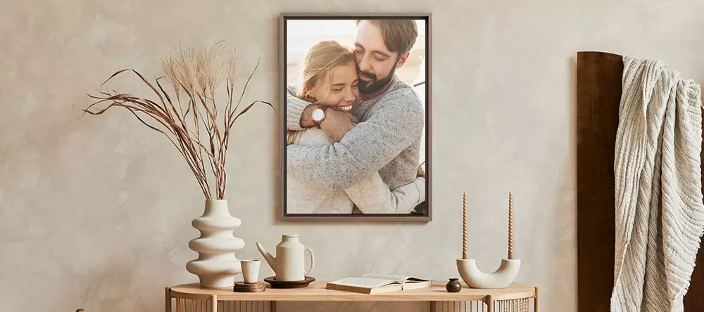 What Is a Floating Frame: a canvas prints in a floating frame leaned against the wall