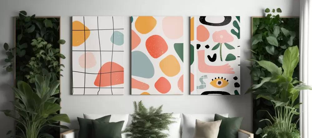 Abstract art on canvas: three canvas prints featuring abstract art