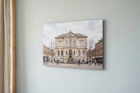 photo board print basingstoke – a frameless matte photo board of the Willis Museum hanging flush on a pale wall
